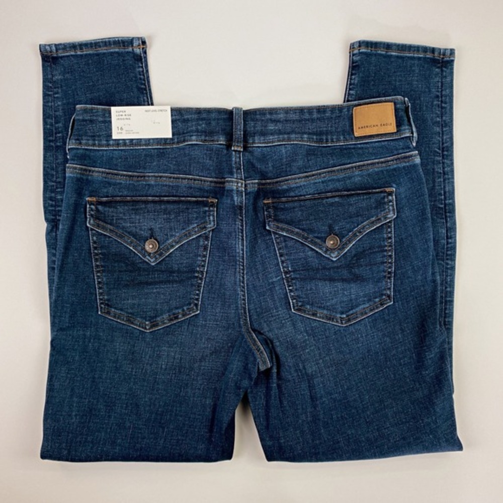 Y2K 00s 90s Low‎ Rise Jeggings Dark Blue Skinny Jeans 16 Flap Pockets Flattering - Picture 4 of 12